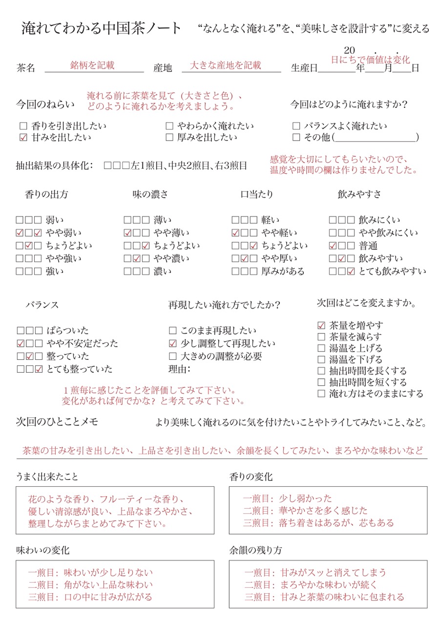 淹れてわかる中国茶ノート サンプル画像
